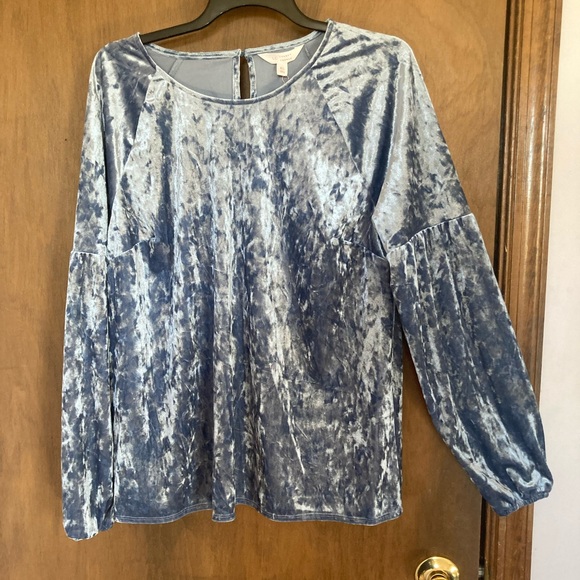 LC Lauren Conrad duller blue velvet volume sleeve top  boho XL - Picture 1 of 17